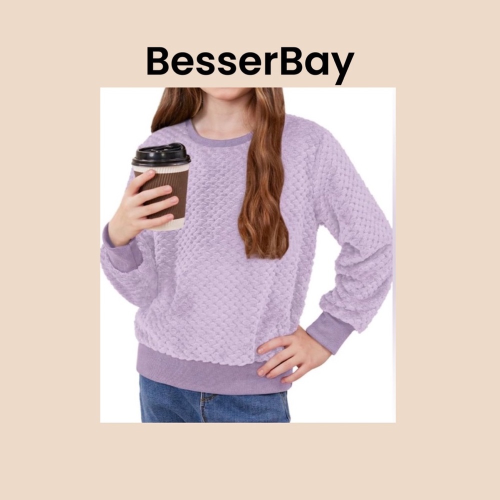 BesserBay Girls Purple  Fuzzy Quilted Sweater Size Large NWOT